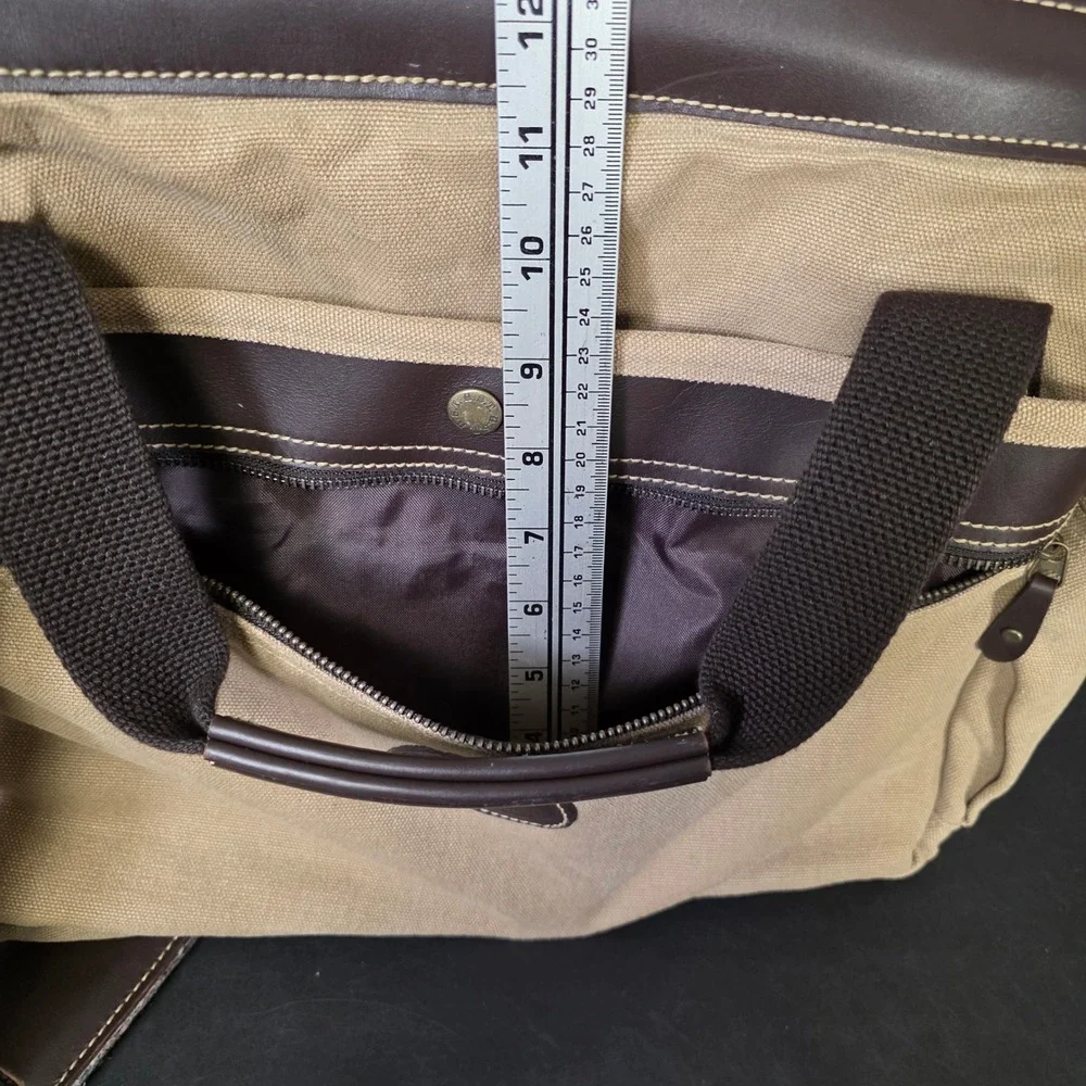 H.S. Trask Canvas Leather Laptop Briefcase Messenger Bag Mens Tan GOOD Travel